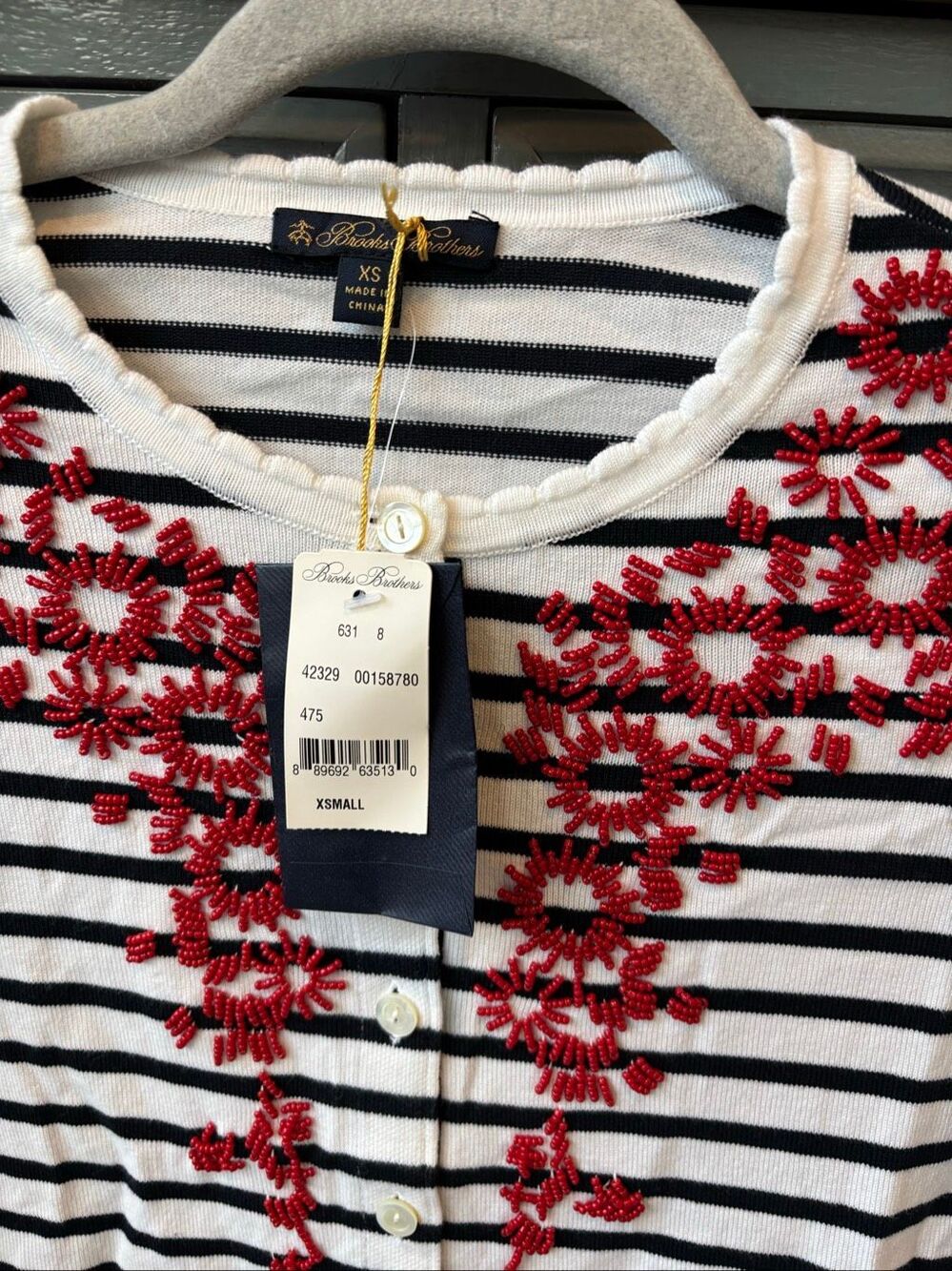 NWT Brooks Brothers Floral-Beaded Striped Cardigan Embroidered Sweater XS $150 A - Picture 5 of 11